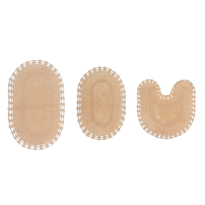Hampton Crochet Absorbent Cotton Soft 3 Piece Bath Set, Linen