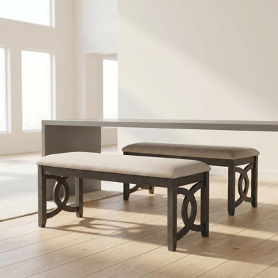 Bench Set of 2 Upholstered, 46" Solid Wood Accent Bench for Dining Room Bedroom Entryway