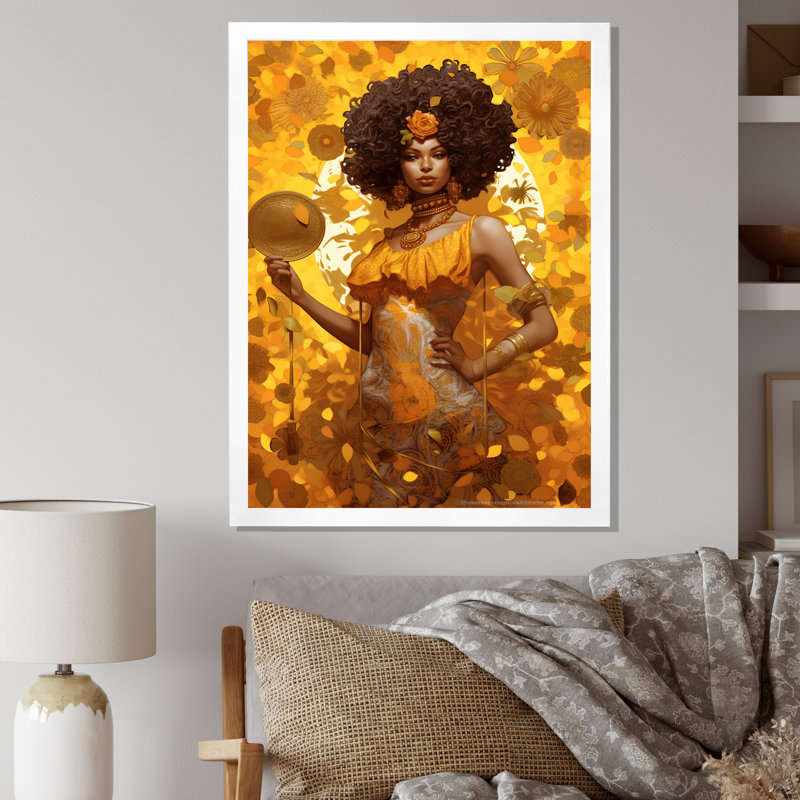 Orisha Oshun avec miroir déesse africaine I - impression, Cadre simple blanc, H 32 po x l 24 po x P 1 po