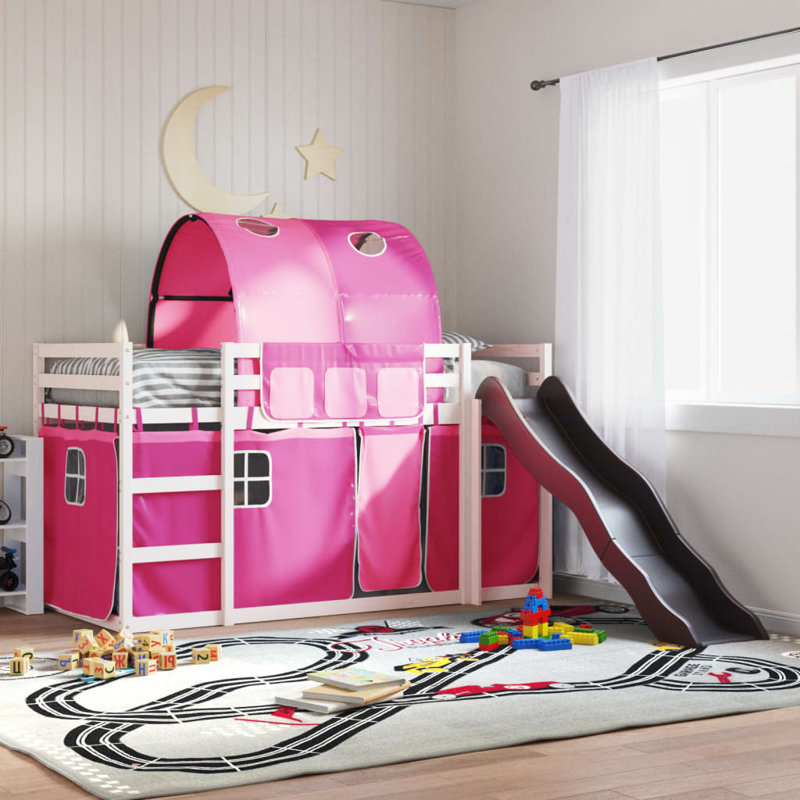 Pocono Bunk Bed Themed Beds with Trundle Included, Pink, White, Single (90 x 190 cm)