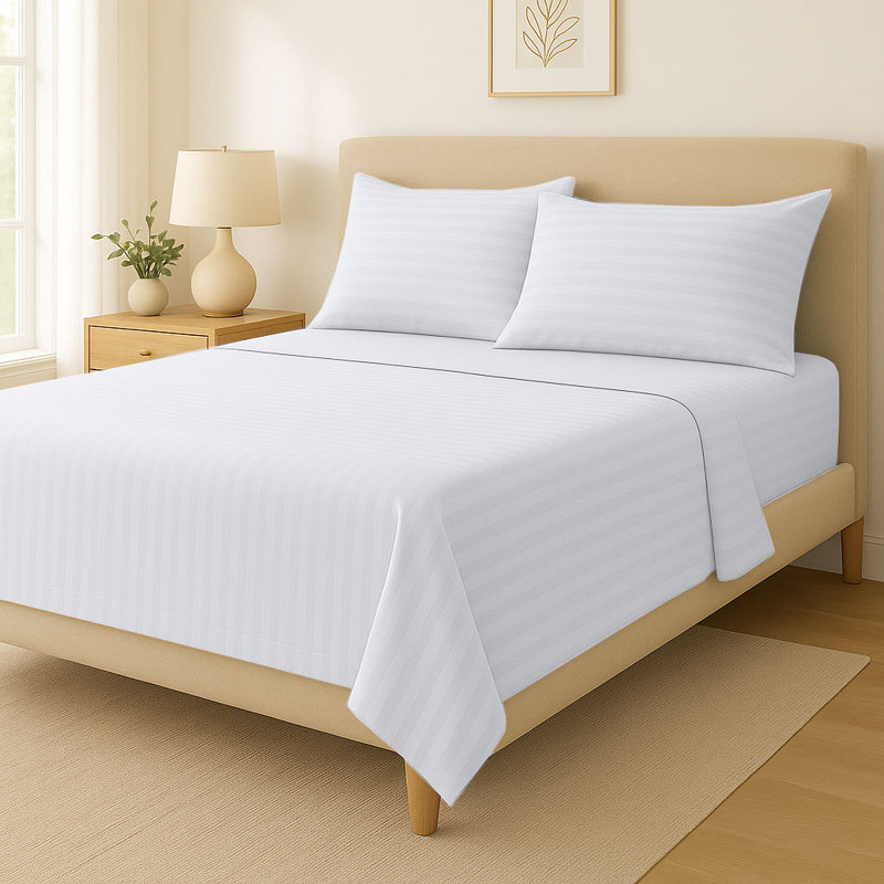 Milan Collection 1000 Thread Count 100% Cotton Sheet Set, Queen Sheet Set with 2 Pillowcases, White Stripe