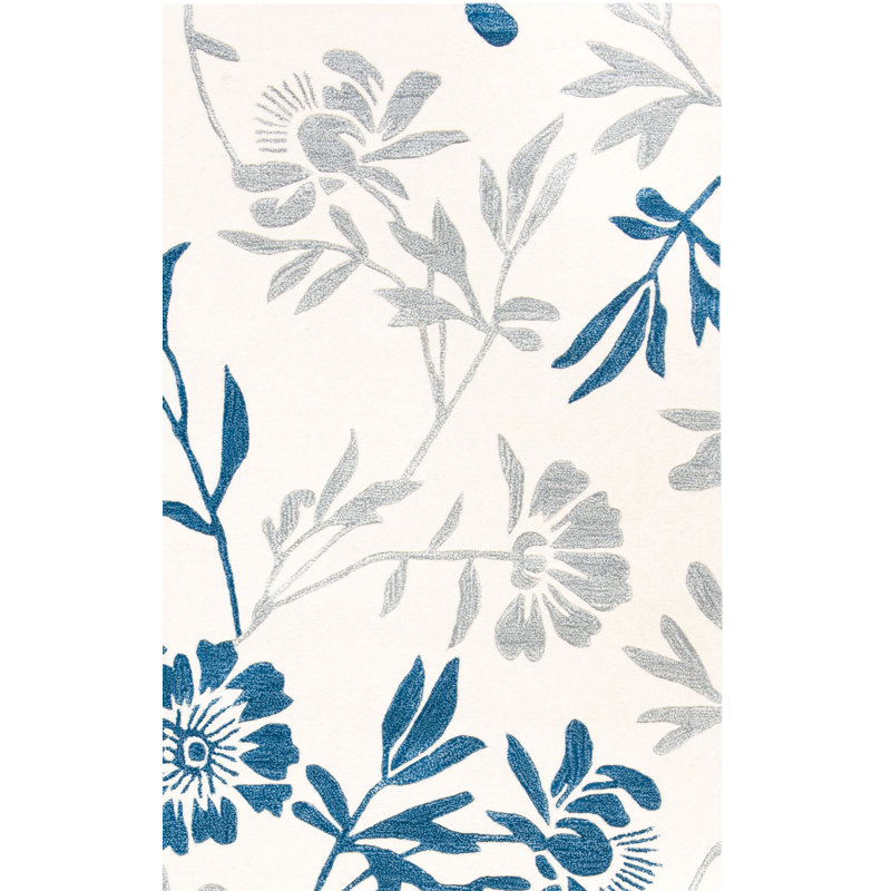 Cerda Hand Tufted Wool Floral Rug, Rectangle 4' x 6'