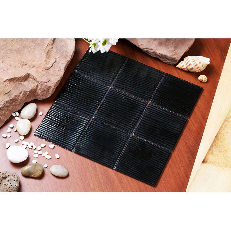 Shilla Glass Grid Mosaic Wall & Floor Tile, Black