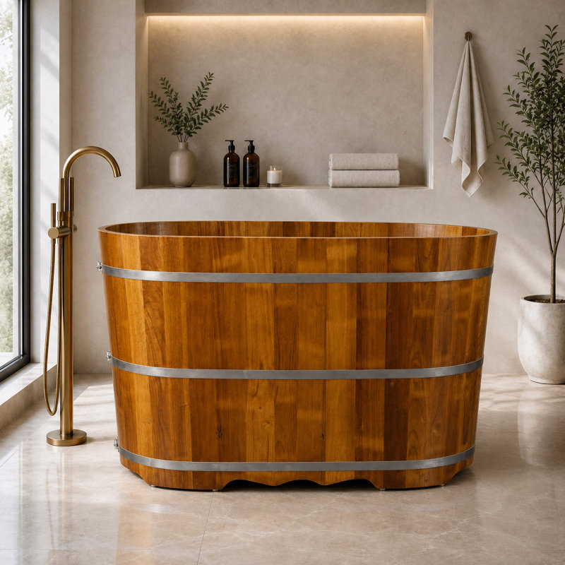 Baignoire profonde autoportante en bois massif 54 "x 28,5" Ofuro