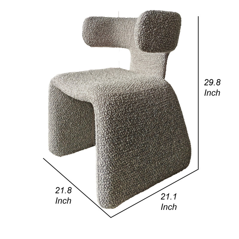 Chaise de salle à manger 22 po Cid Fiu, dossier à oreilles incurvé, polyester texturé, Gris