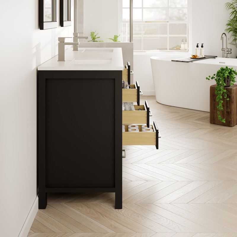 Espresso Double Sink Bathroom Vanity with Carrara Quartz Top