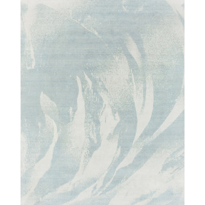 Hand Knotted Abstract Area Rug in White/Turquoise