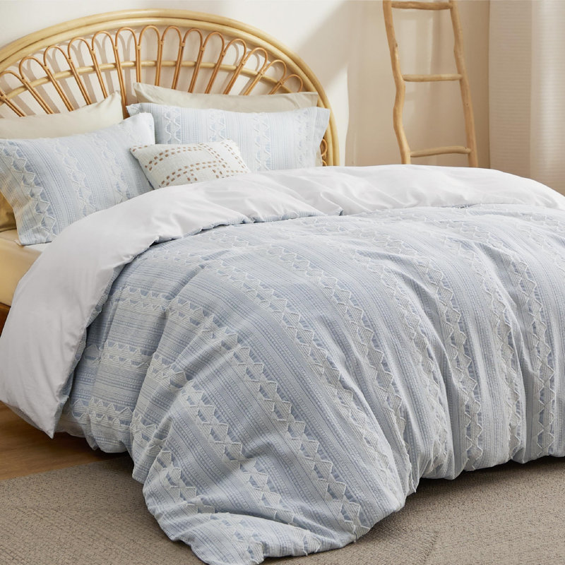 Bedsure Cotton Boho Textured Duvet Cover Set, King Duvet Cover + 2 Pillow Shams