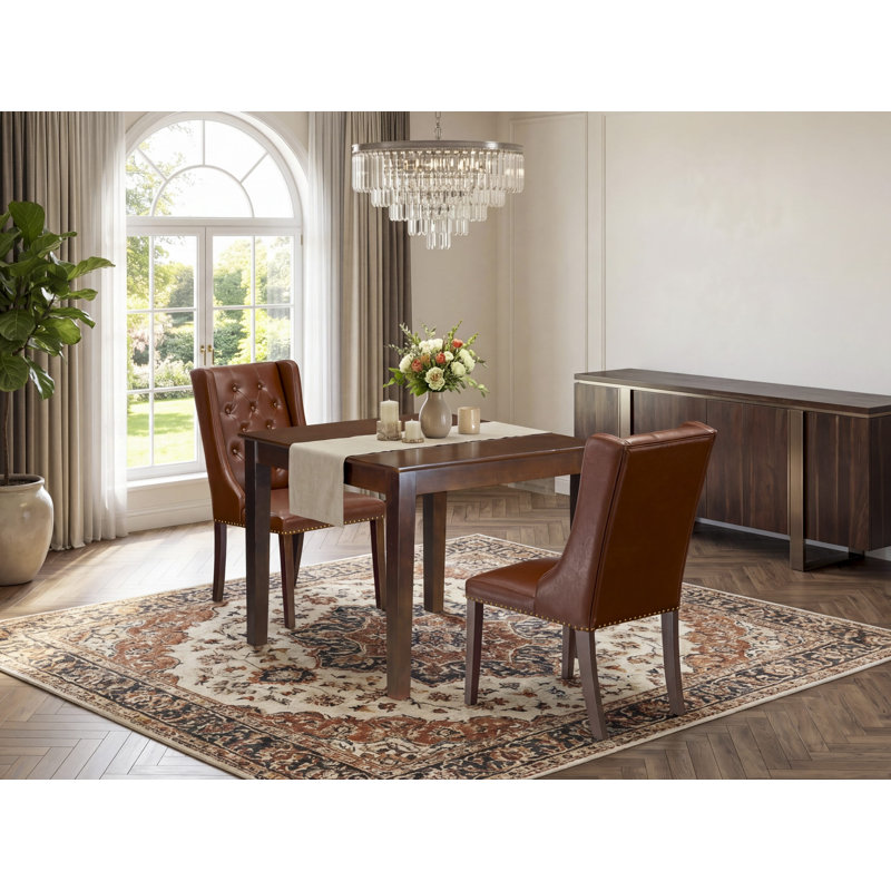 Gazaway Solid Wood Solid Wood Top Four Leg Dining Set, 3 Pieces: 1 Table, 2 Chair, Mahogany, Brown 