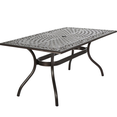 Cast Aluminum Rectangular Outdoor Table - Floral Delicacy, Umbrella Compatibility, 66.86"X36.43"X30.13", White For Use Aluminum, Look, Holder Feature,