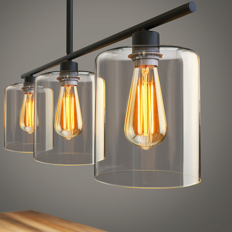 5.9''(W) Glass Dimmable Modern Linear Kitchen Island Pendant Lights with Adjustable Height 3 - Light, 3, Matte Black
