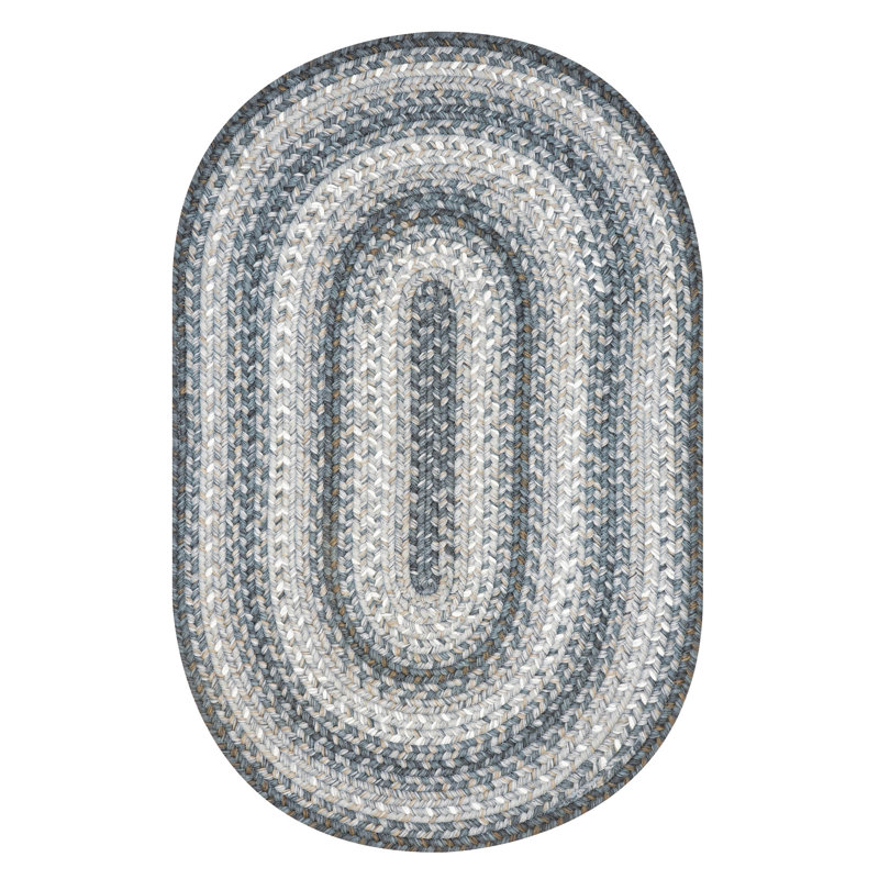 Tapis tressé  / intérieur / extérieur blanc / ivoire / argent / gris lavable, Ovale 2 pi 3 po x 3 pi 9 po