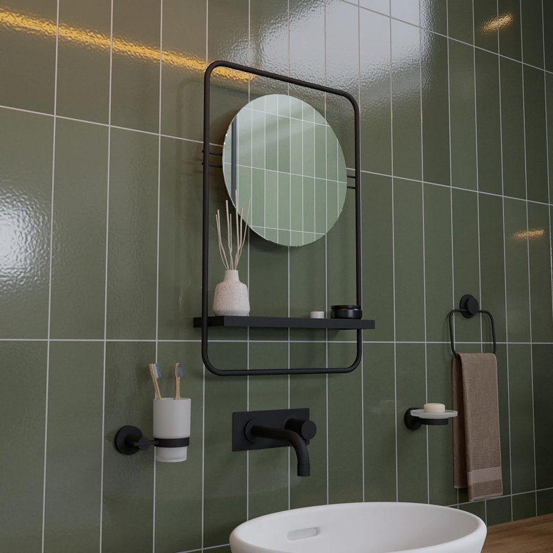 Metal Rectangle Wall Mirror with Shelves