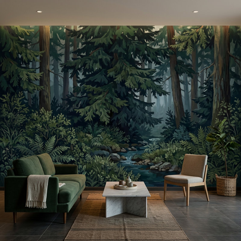 Murale forêt Misty, 120 po x 96 po, Peler et coller