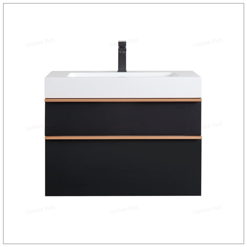 30 Inch Floating Bathroom Vanity with Integrated Sink and Soft Close Drawers, Black, 30"