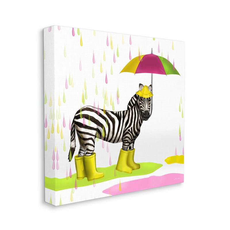 «Rainy Day Zebra Umbrella Pink Green Rain» par Hugo Edwins - impression, Toile tendue, H 36 po x l 36 po x P 1,5 po