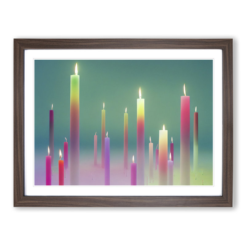 Candle Art Vol.1 - Single Picture Frame Print, 25cm H x 34cm W x 2cm D, Walnut