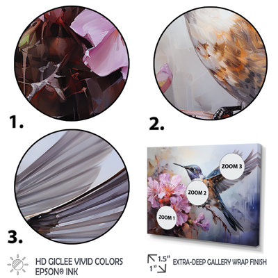 Colibri gris flottant Blooms II - Colibri, art mural animal