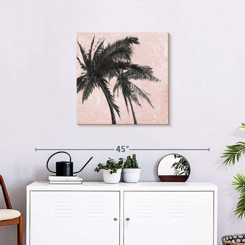 Palmier gris sur fond rose I, H 24 po x l 24 po