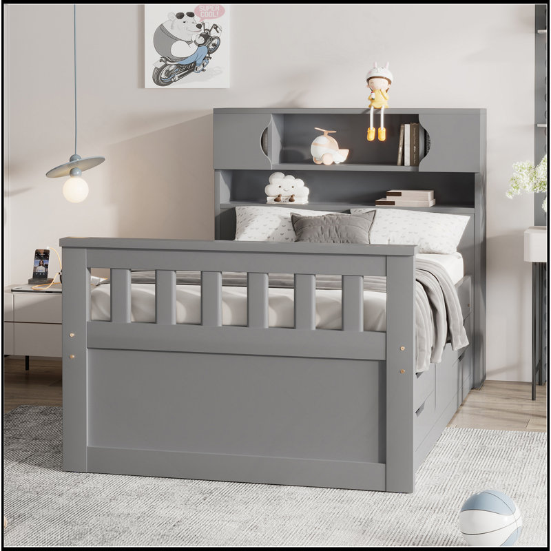 Lit plateforme polyvalent avec beaucoup de rangement et un design élégant, pour n'importe quelle chambre à coucher., Gris