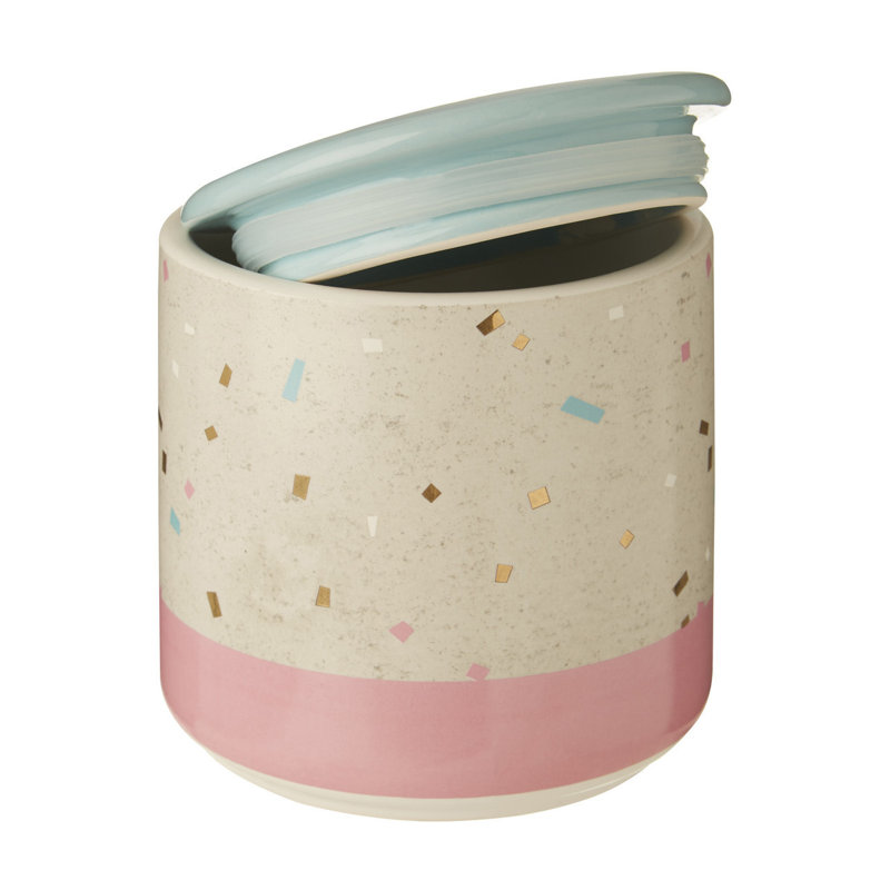 Stoneware Jar, Blue/Pink, 12" H x 11" W x 11" D