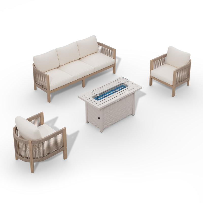Wallie 5 - Person Outdoor Seating Group With Fire Pit Table
