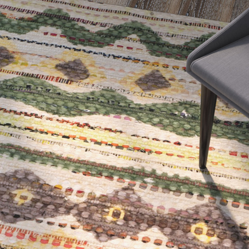 Burrell Hand Loomed Cotton Ikat Rug, Rectangle 8' x 10'