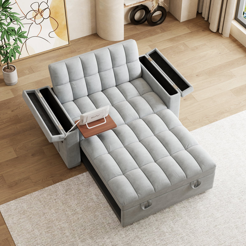 Lit double pliable avec panneau de bureau d'ordinateur ajustable et coussin moelleux de 65 pouces pour le cinéma maison, port convertible 3 en 1, boîte de rangement, remplisseur haute densité, facile à entretenir