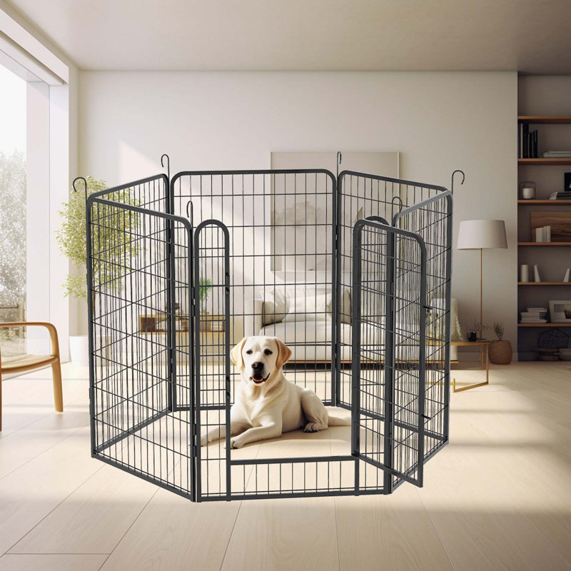 Heavy Duty Black Metal 6-Panel Pet Playpen with Door