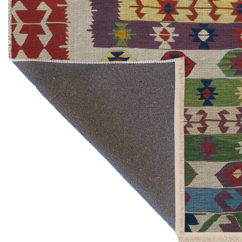 Tapis décoratif rétro multicolore à motif frangé et à motifs clairs, Rectangle 4 pi 7,12 po x 6 pi 6,74 po