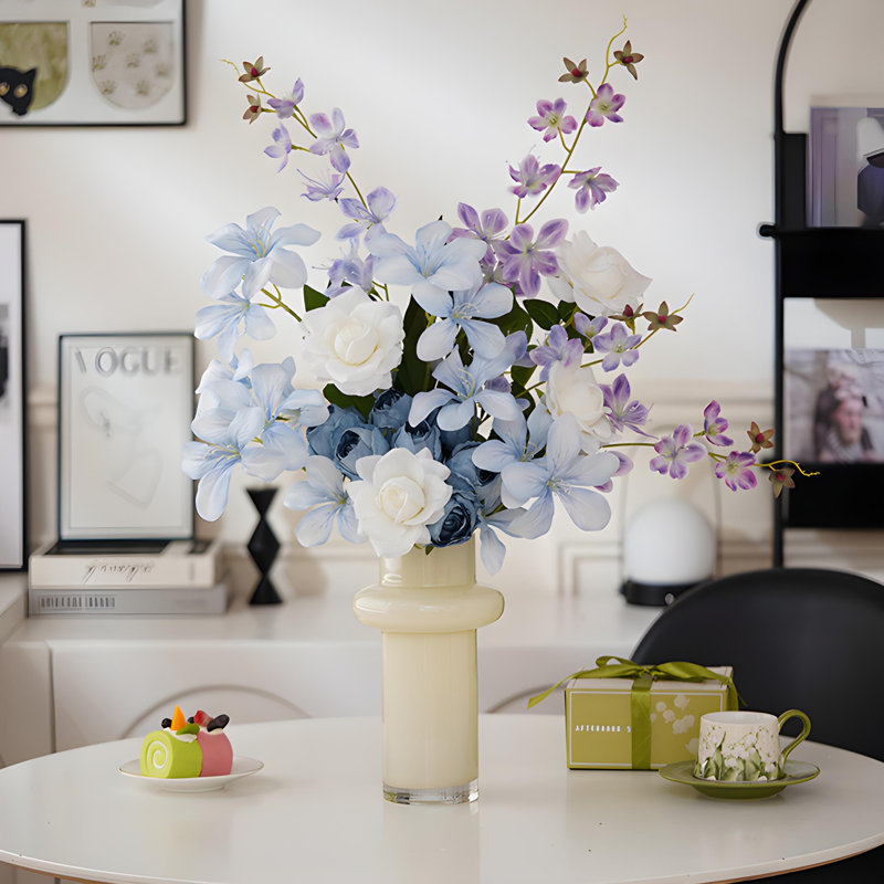 Ornements de fleurs simulées, Bleu, Crème, crème