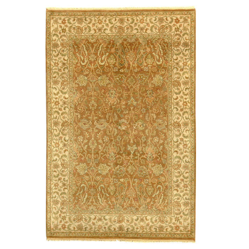 Hand Knotted Wool Oriental Area Rug in Brown And Cream