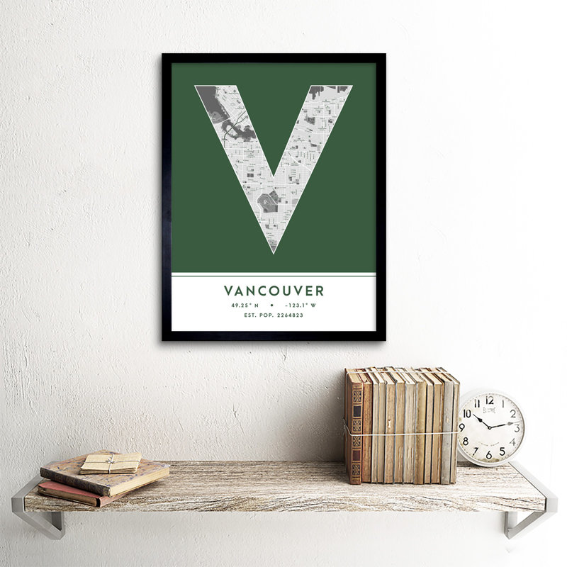Vancouver City Map Vancouver Green - Single Picture Frame Typography