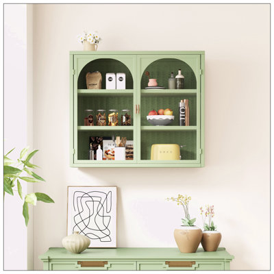 Armoire murale avec portes en verre 27,56 po avec rangement à trois niveaux