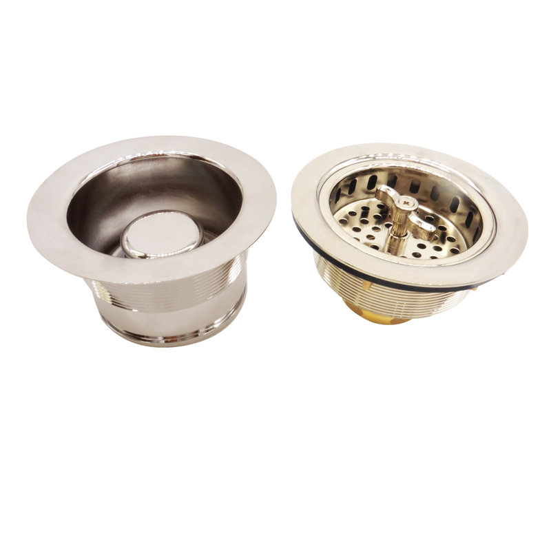 COMBO PACK 3-1/2" Wing Nut Twist Style Kitchen Sink Basket Strainer and Waste Disposal Drain Trim, Stainless Steel