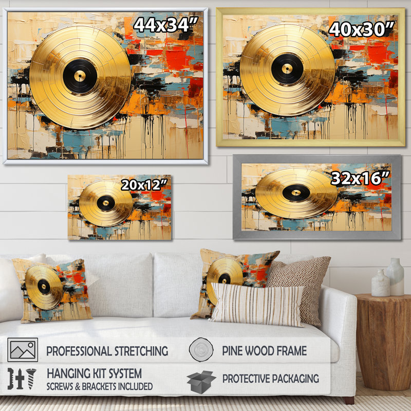 Minimalisme, disques vinyle - art mural vinyle pour salon, Cadre flottant doré, H 12 po x l 20 po x P 1 po