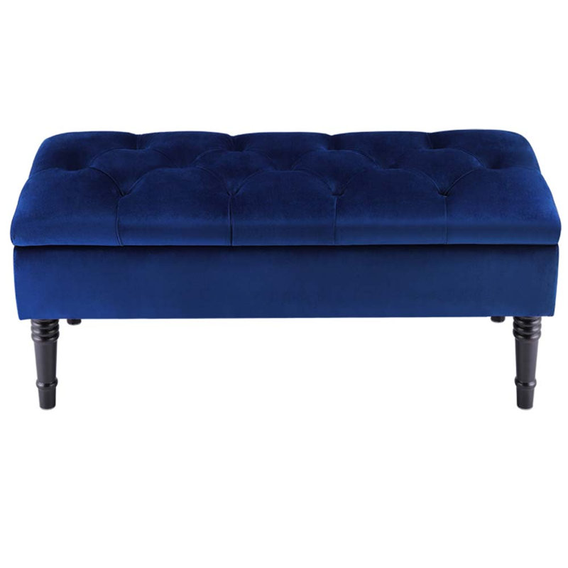 Peyton Velvet Upholstered Bench with Flip Top, Sapphire Blue