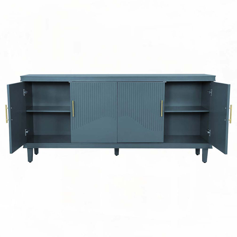 Large Size 4-Door Cabinet, 32.38" H x 70.07" W x 15.75" D, Peacock Blue