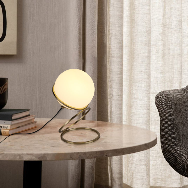 1-Light Small Table Lamp For Bedroom Bronze Metal Bedside Lamp White Lamp Plug In Globe Table Lamp