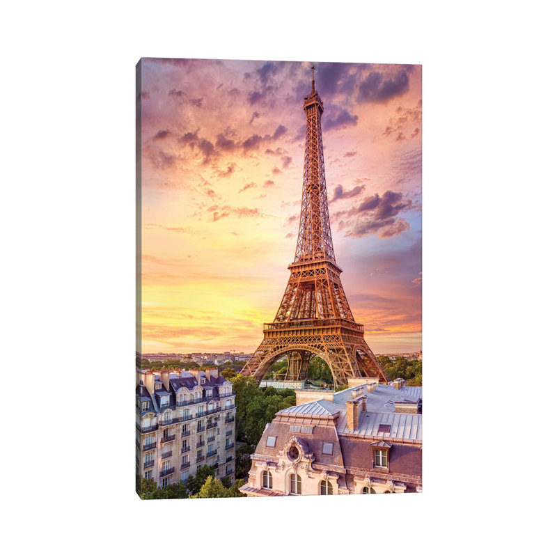 Romantic Sunset Eiffel Tower Paris by Susanne Kremer - Print on Canvas, 101.6cm H x 66.04cm W x 1.91cm D, Wrapped Canvas