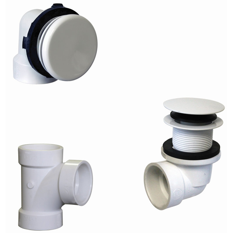 Plumber's Pack Tip-Toe Bathtub Leg Drain Assembly with No-Hole Overflow and Sch. 40 PVC Elbows, Powder Coat White