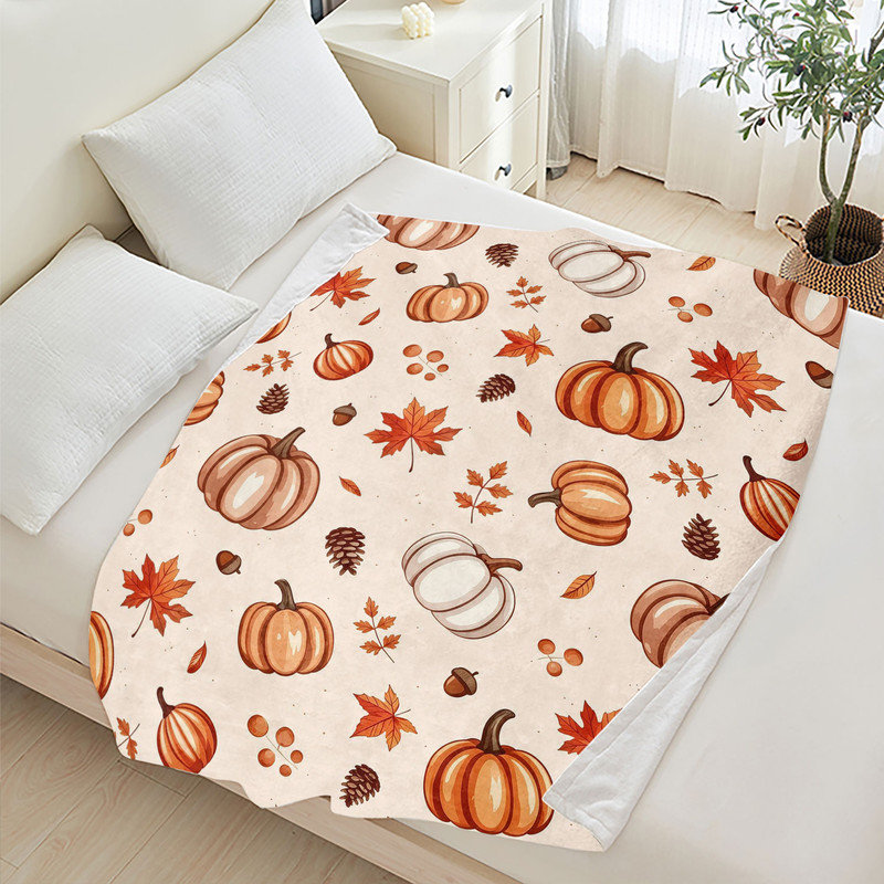 Jeté en flanelle JYK, en microfibre moelleuse, légère, respirante et douce, 50 po x 60 po, citrouilles d'automne
