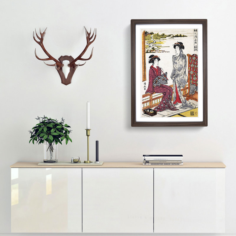 Miyanoshita Hot Spring by Torii Kiyonaga - Picture Frame Painting Print, 65cm H x 48cm W x 2cm D, Walnut Framed
