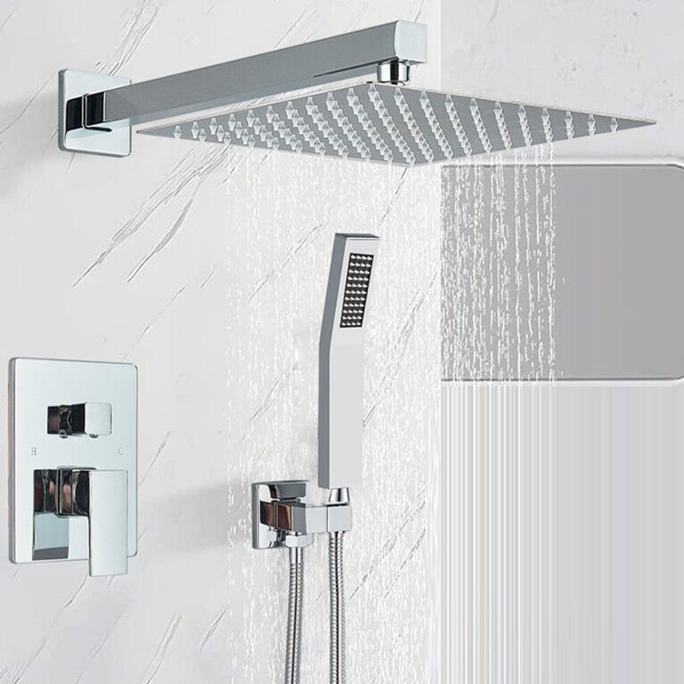 Chrome Shower Faucet Set 12" Rain Shower Head Combo Kit System with Mixer Valve