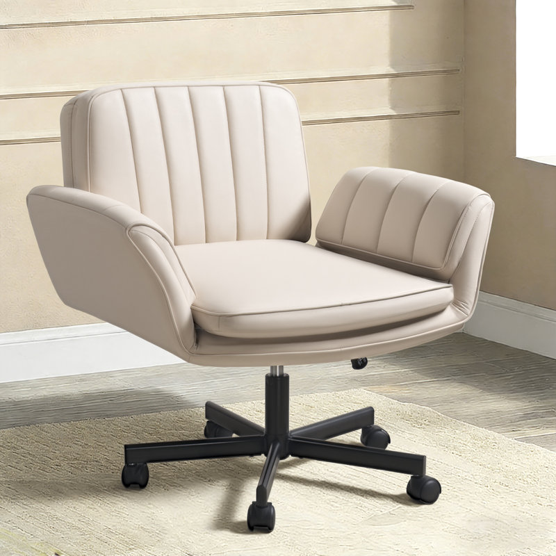 Criss Cross Legged Chair with Wheels and Armrests, Beige