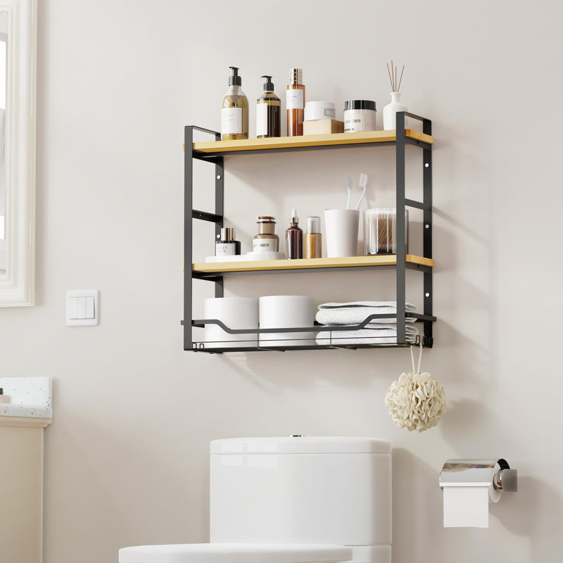 Tablettes de rangement à 3 niveaux au-dessus de la toilette, tablette murale avec porte-serviettes