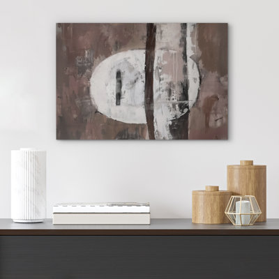 Style Mid-Century, brun foncé, formes abstraites neutres, grand cadre rustique, décor minimaliste M29