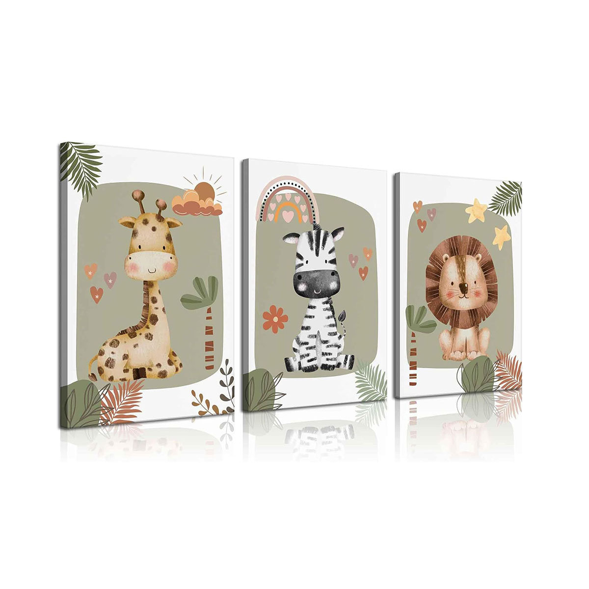 Zoomie Kids 3Pcs Boho Nursery Canvas Wall Art Jungle Safari Animals ...