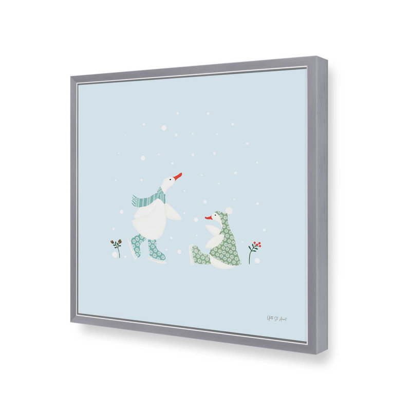«Ducks in the Snow V» par Yvette St. Amant, reproduction d'art, H 20 po x l 20 po, Argent argent