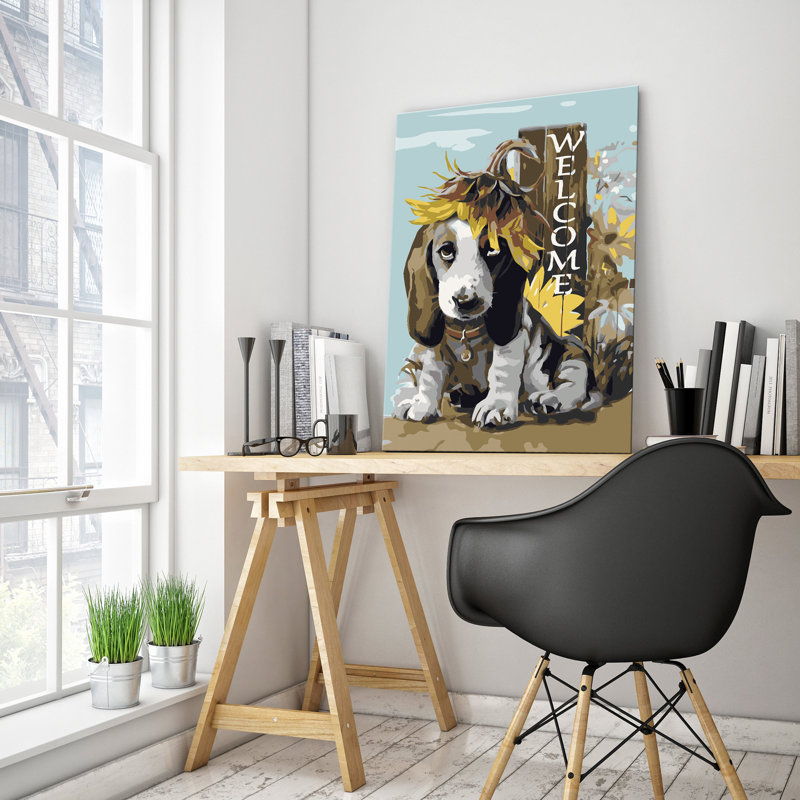 Ensemble de peinture par numéros - Chien et tournesols